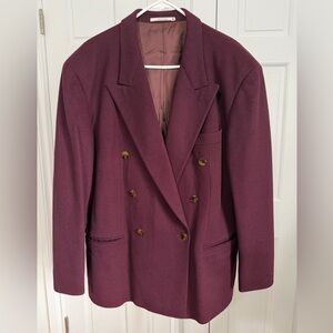 Vintage Hugo Boss Men’s Burgundy Wool & Cashmere Double Breasted Blazer 42R